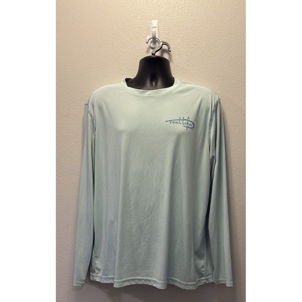Reel Life Fishing Rash Guard Swim Shirt Mens‎ XL Blue Graphic Long Sleeve